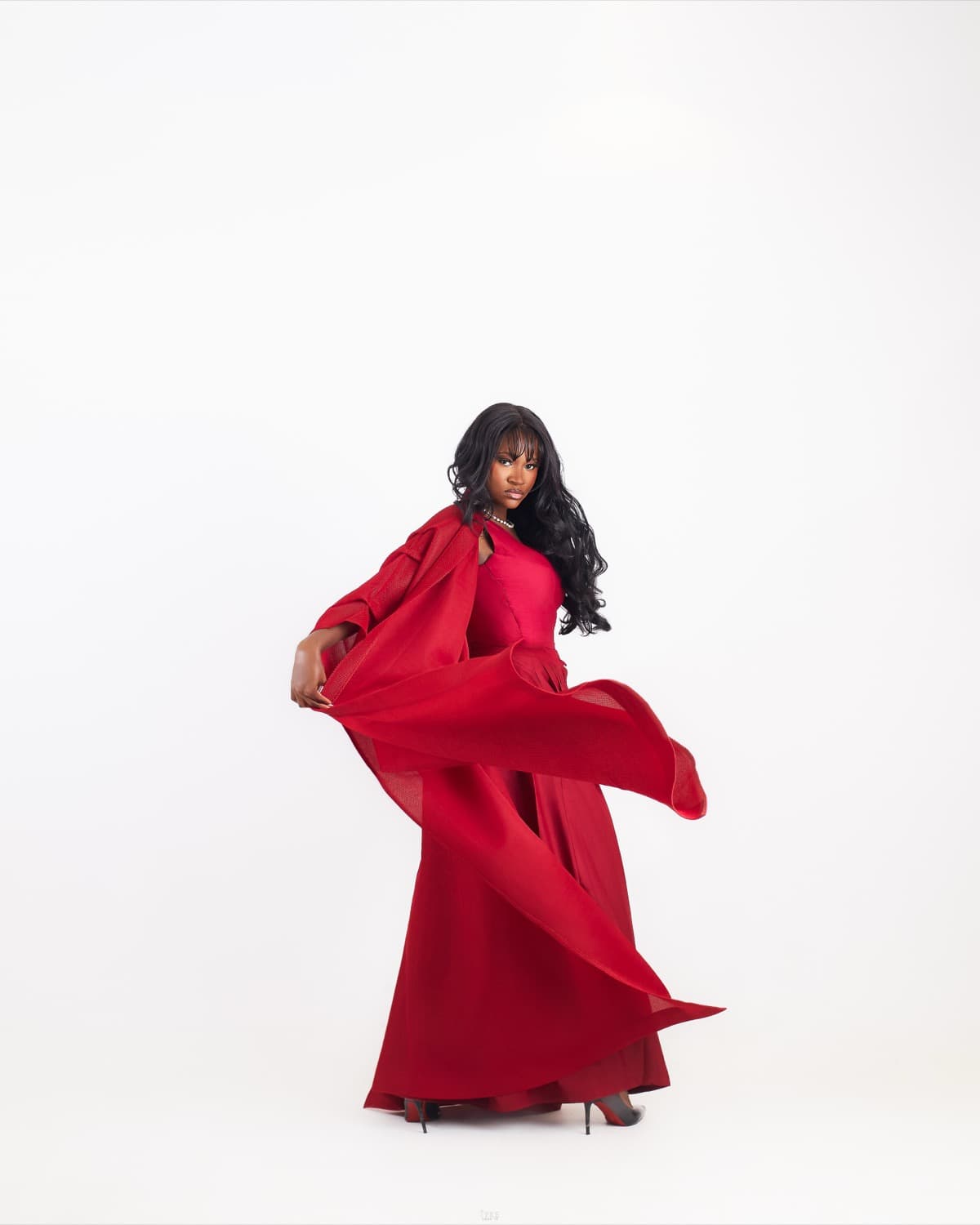 The Cape Dress — Crimson — back view